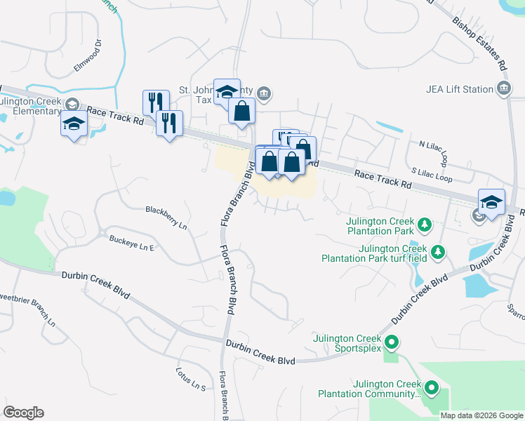 map of restaurants, bars, coffee shops, grocery stores, and more near 505 South Steel Bridge Road in Jacksonville
