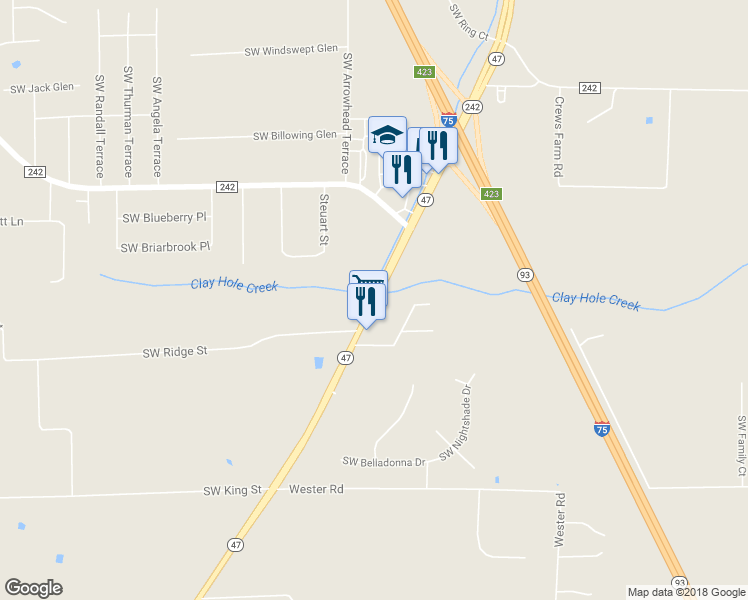 map of restaurants, bars, coffee shops, grocery stores, and more near Highway 47 in Fort White
