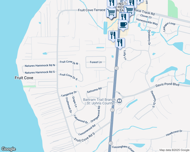 map of restaurants, bars, coffee shops, grocery stores, and more near 746 Community Road in Jacksonville