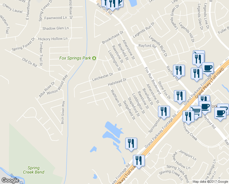 map of restaurants, bars, coffee shops, grocery stores, and more near 29206 Waltham Street in Spring