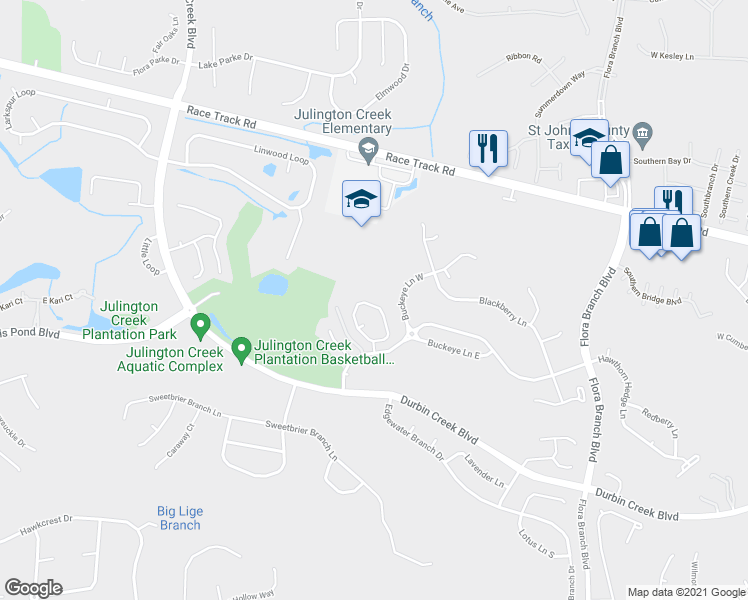 map of restaurants, bars, coffee shops, grocery stores, and more near 641 Box Branch Circle in Saint Johns