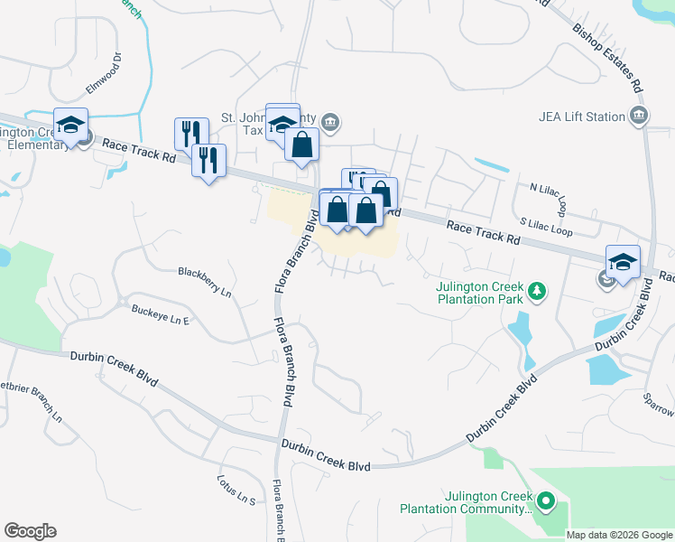 map of restaurants, bars, coffee shops, grocery stores, and more near 505 South Steel Bridge Road in Jacksonville