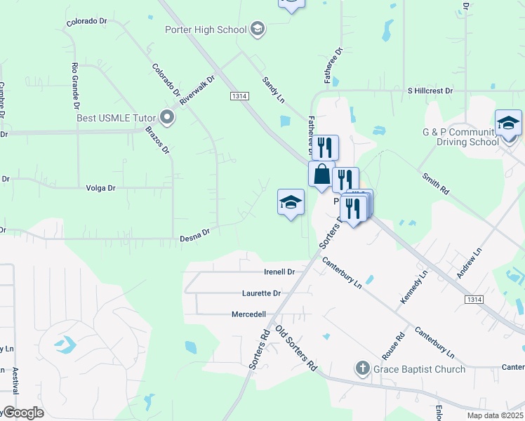 map of restaurants, bars, coffee shops, grocery stores, and more near 19708 Desna Drive in Porter