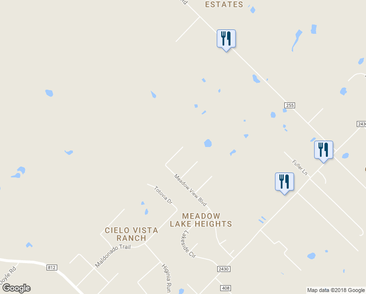 map of restaurants, bars, coffee shops, grocery stores, and more near 384 Reine's Cove in Bastrop County