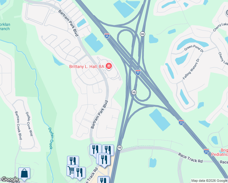 map of restaurants, bars, coffee shops, grocery stores, and more near 14814 Montevarchi Court in Jacksonville