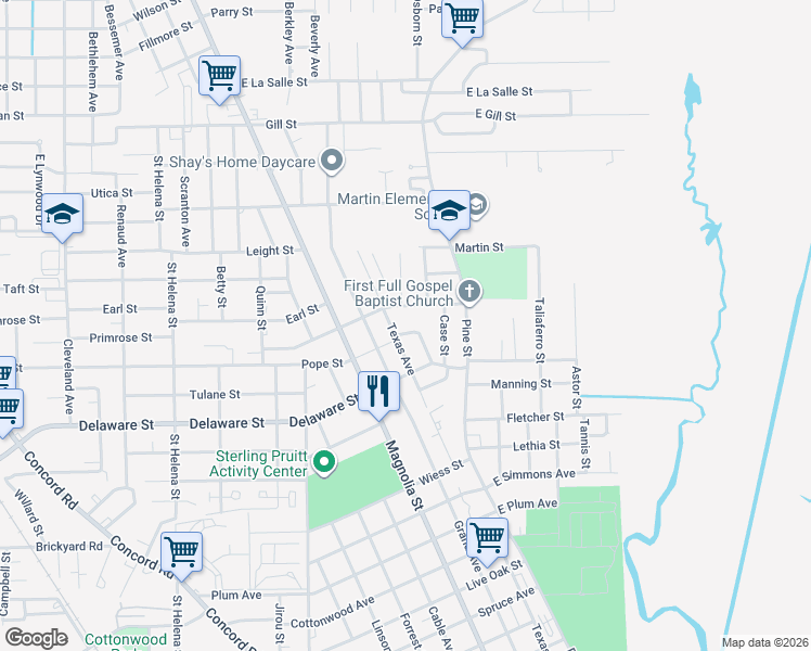 map of restaurants, bars, coffee shops, grocery stores, and more near 670 Rhone Street in Beaumont