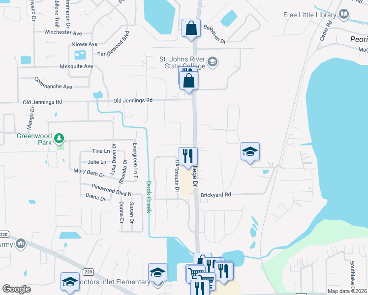 map of restaurants, bars, coffee shops, grocery stores, and more near 2917 College Park Drive in Middleburg