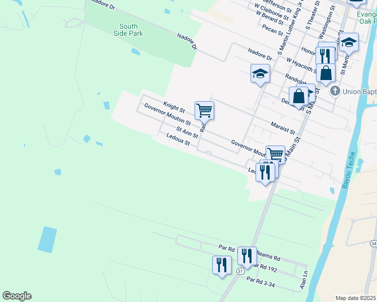 map of restaurants, bars, coffee shops, grocery stores, and more near 705 Lynette Street in Saint Martinville
