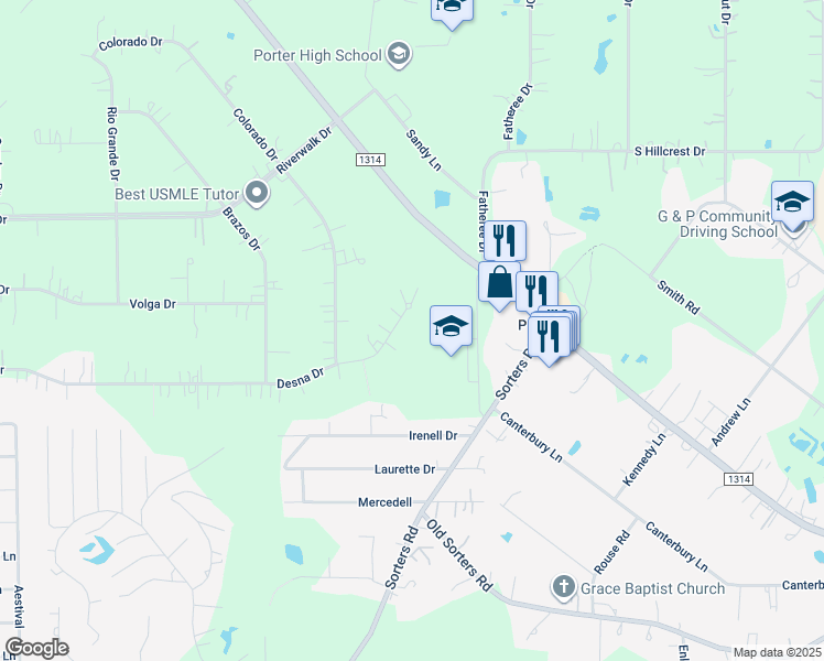 map of restaurants, bars, coffee shops, grocery stores, and more near 19708 Desna Drive in Porter