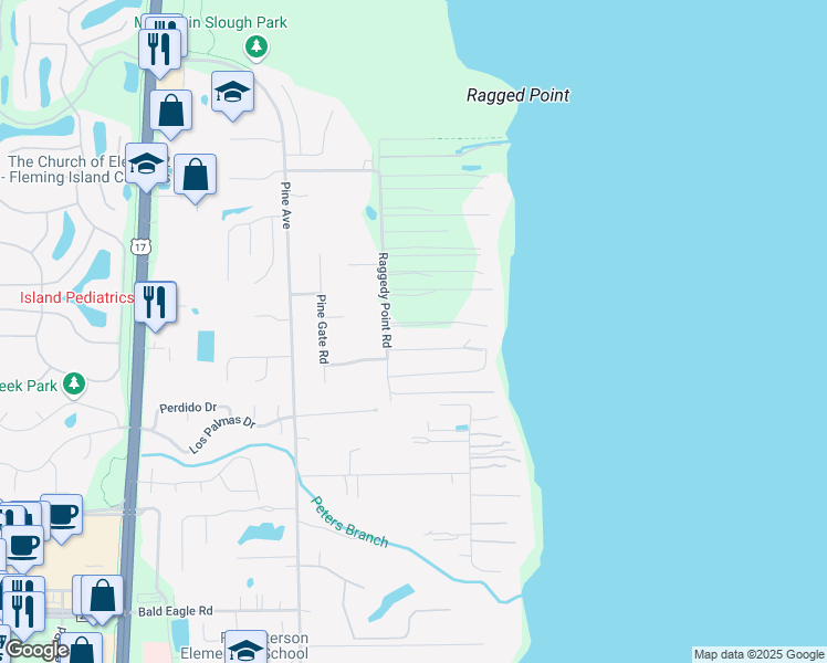 map of restaurants, bars, coffee shops, grocery stores, and more near 4853 Raggedy Point Road in Fleming Island