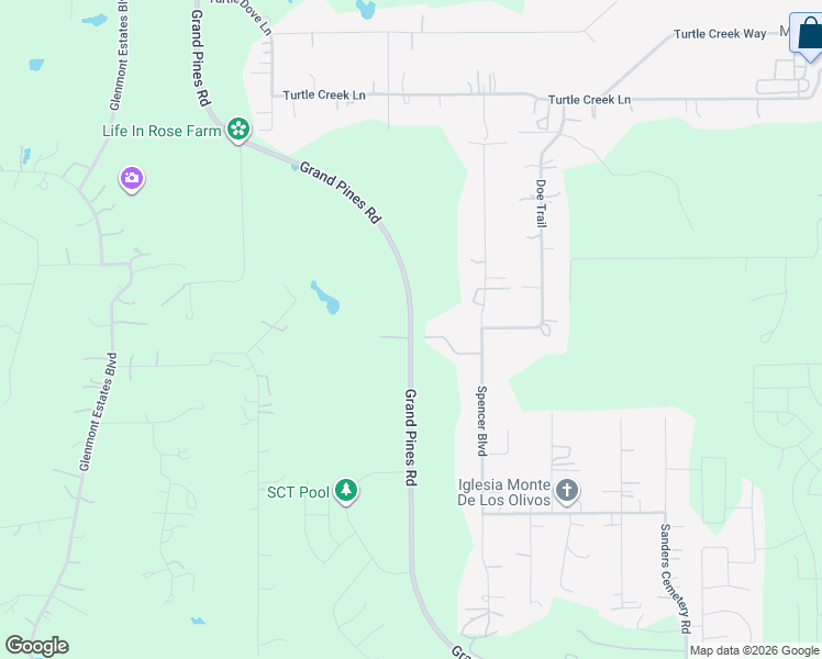 map of restaurants, bars, coffee shops, grocery stores, and more near Grand Pines Road in Montgomery County