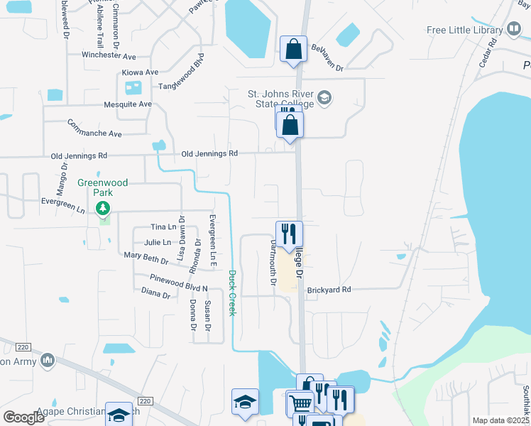 map of restaurants, bars, coffee shops, grocery stores, and more near 2938 College Park Drive in Middleburg