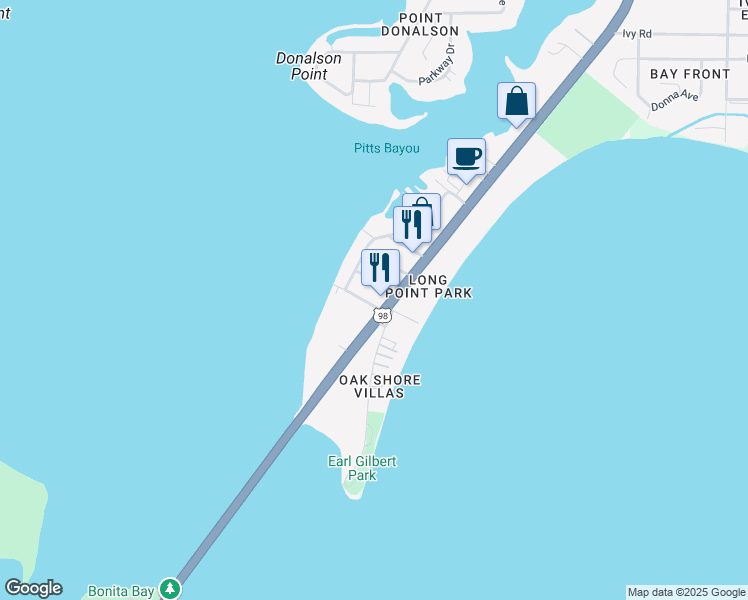 map of restaurants, bars, coffee shops, grocery stores, and more near 16 West Cooper Drive in Panama City