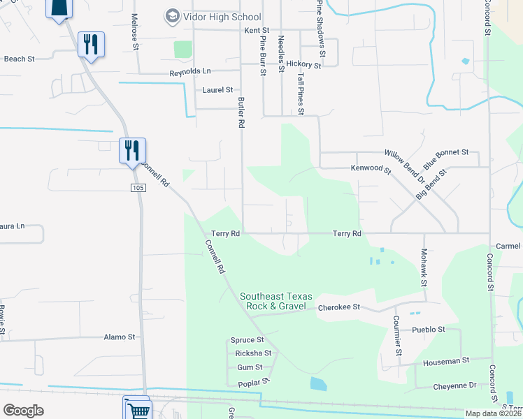 map of restaurants, bars, coffee shops, grocery stores, and more near 925 Ohio Street in Vidor