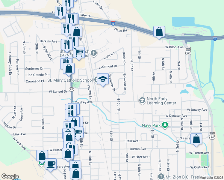 map of restaurants, bars, coffee shops, grocery stores, and more near 2217 Cross Lane in Orange