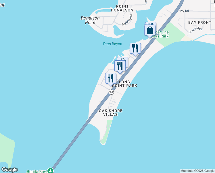 map of restaurants, bars, coffee shops, grocery stores, and more near 22 West Cooper Drive in Panama City