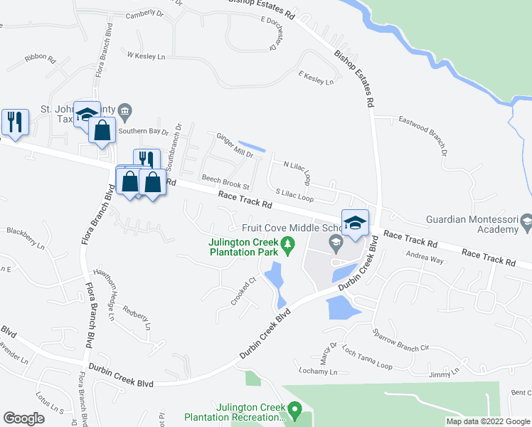 map of restaurants, bars, coffee shops, grocery stores, and more near 221 Afton Lane in Jacksonville