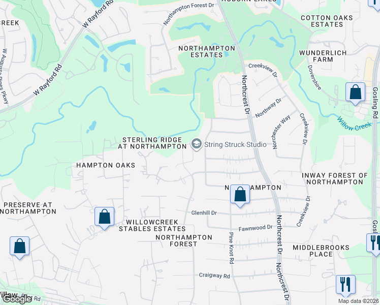 map of restaurants, bars, coffee shops, grocery stores, and more near 24018 Wellington Court Boulevard in Spring