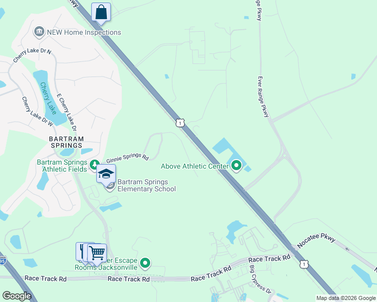 map of restaurants, bars, coffee shops, grocery stores, and more near 14655 Silver Glen Drive East in Jacksonville