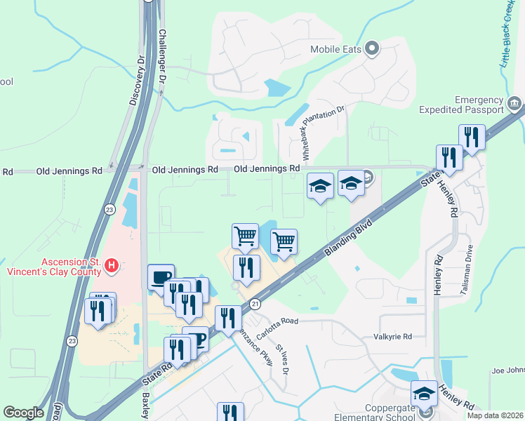 map of restaurants, bars, coffee shops, grocery stores, and more near 3597 Prancer Point in Middleburg