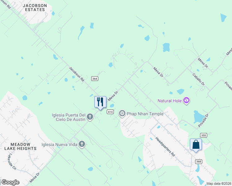 map of restaurants, bars, coffee shops, grocery stores, and more near Mesa Dr in Del Valle