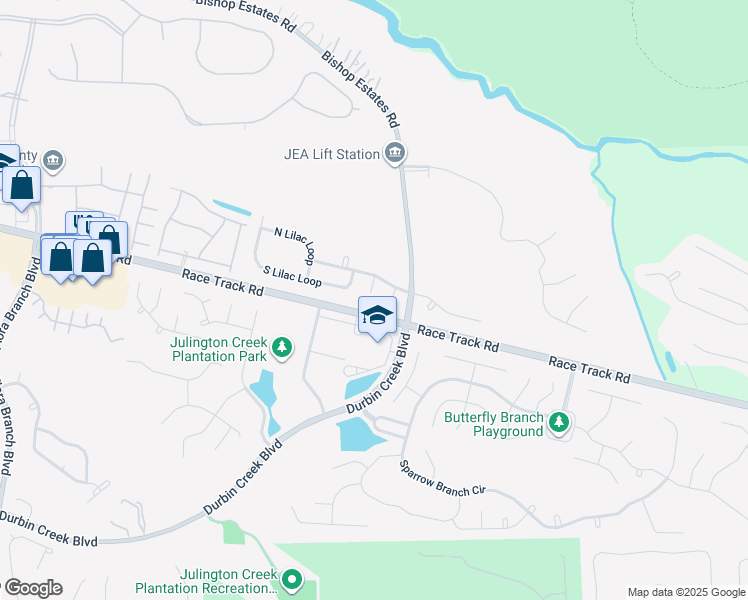 map of restaurants, bars, coffee shops, grocery stores, and more near 526 Silver Bell Court in Jacksonville