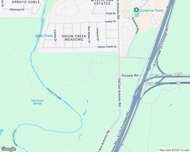 map of restaurants, bars, coffee shops, grocery stores, and more near Puryear Road in Manchaca