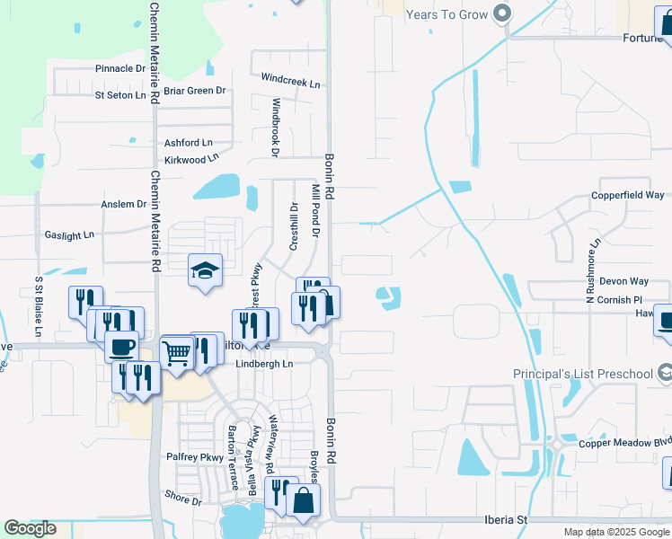 map of restaurants, bars, coffee shops, grocery stores, and more near 100 Crest Circle in Youngsville