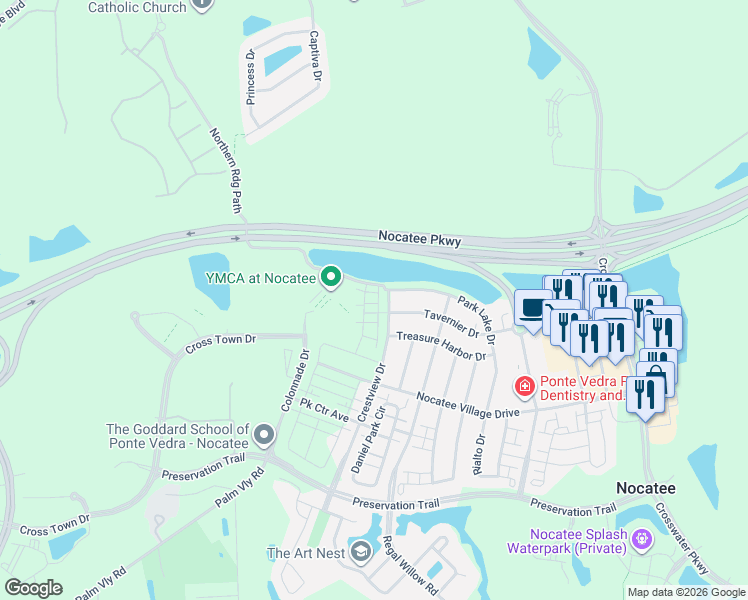 map of restaurants, bars, coffee shops, grocery stores, and more near 673 Park Lake Drive in Ponte Vedra Beach