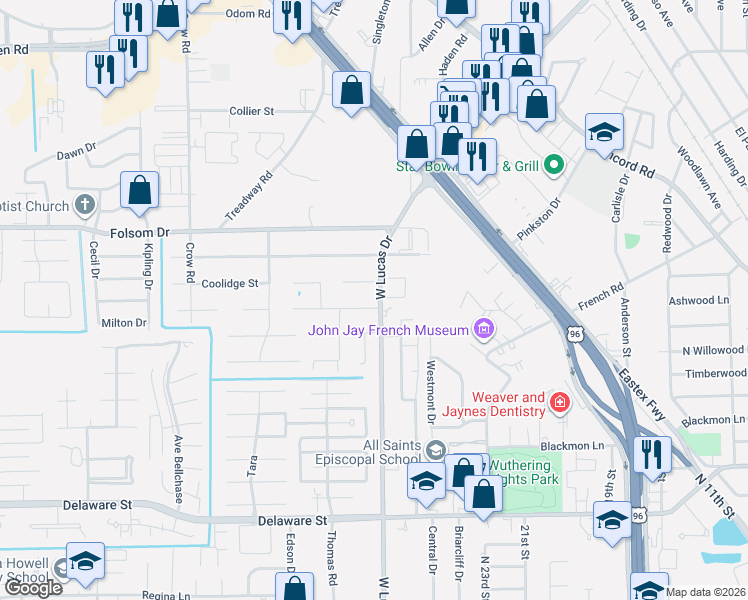 map of restaurants, bars, coffee shops, grocery stores, and more near 1 Stonebrook Court in Beaumont