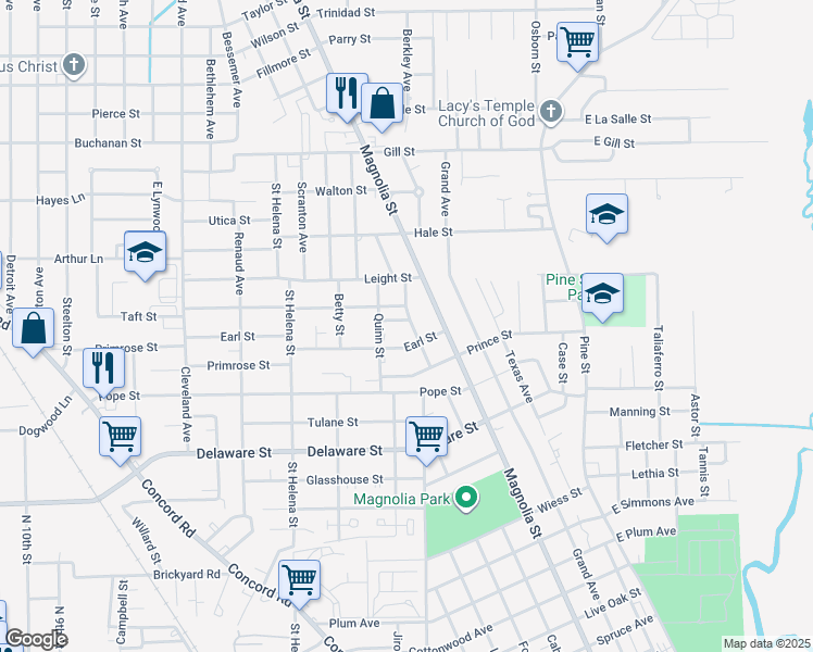 map of restaurants, bars, coffee shops, grocery stores, and more near 1601 Pauline Street in Beaumont
