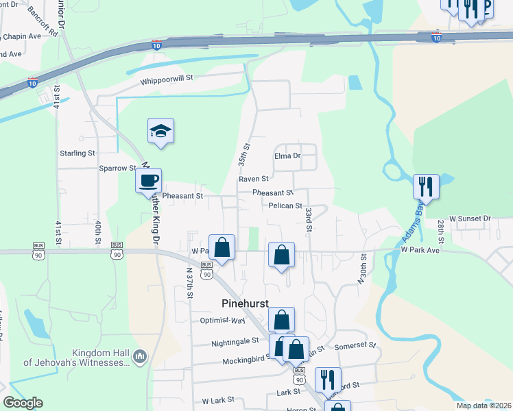 map of restaurants, bars, coffee shops, grocery stores, and more near 2109 34th Street in Orange