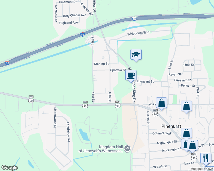 map of restaurants, bars, coffee shops, grocery stores, and more near 2219 40th Street in Orange