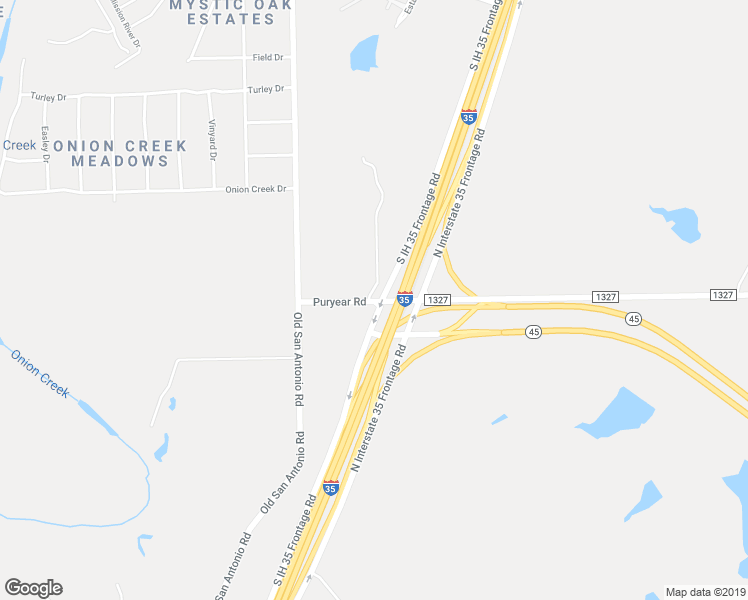 map of restaurants, bars, coffee shops, grocery stores, and more near Puryear Road in Manchaca