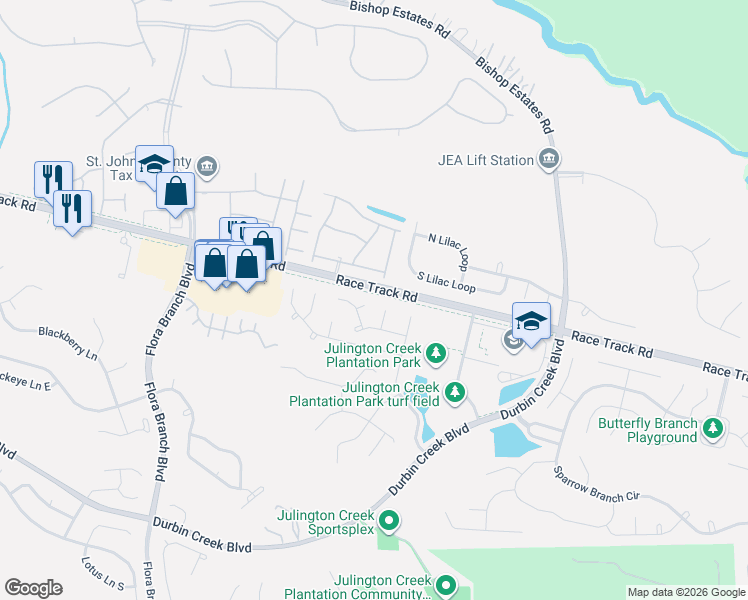 map of restaurants, bars, coffee shops, grocery stores, and more near 1620 Christine Court in Jacksonville