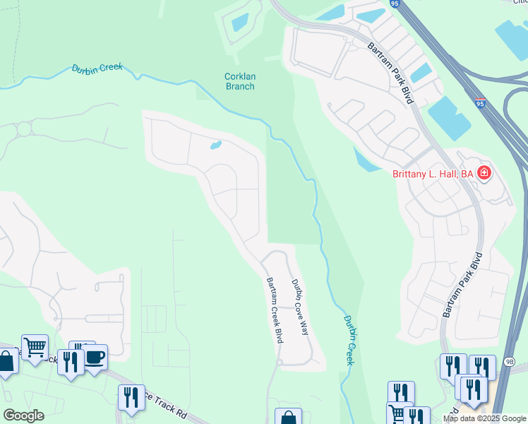 map of restaurants, bars, coffee shops, grocery stores, and more near 14661 Durbin Island Way in Jacksonville