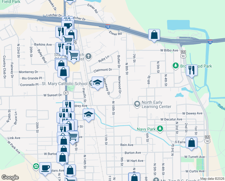 map of restaurants, bars, coffee shops, grocery stores, and more near 2217 Cross Lane in Orange