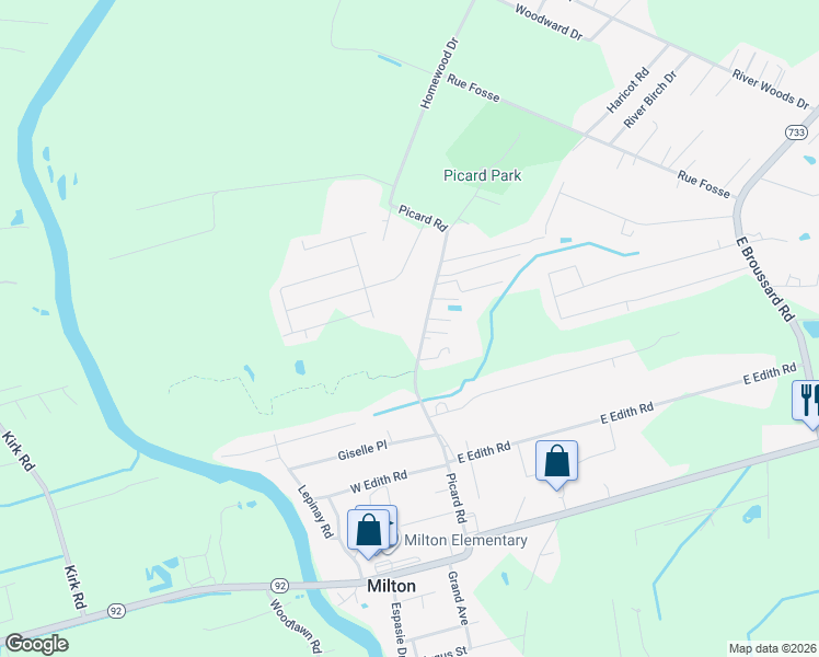 map of restaurants, bars, coffee shops, grocery stores, and more near 653 Picard Road in Lafayette