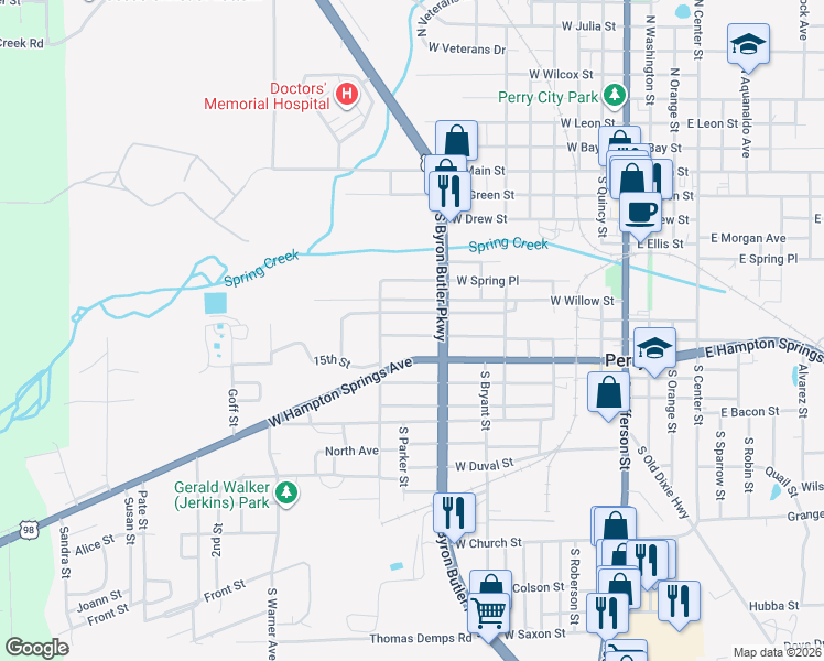 map of restaurants, bars, coffee shops, grocery stores, and more near 1010 Richard Bell Avenue in Perry