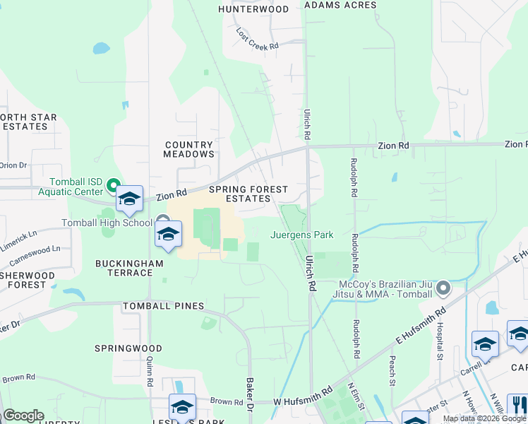 map of restaurants, bars, coffee shops, grocery stores, and more near 13503 Spring Court in Tomball