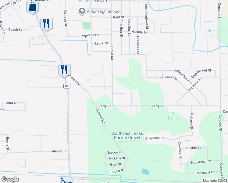 map of restaurants, bars, coffee shops, grocery stores, and more near 825 Ohio Street in Vidor