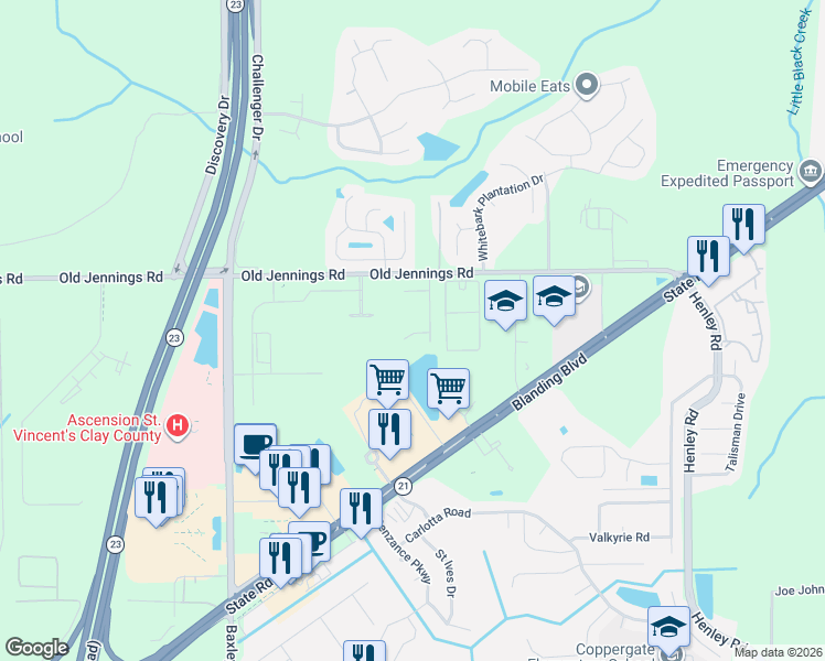 map of restaurants, bars, coffee shops, grocery stores, and more near 3597 Prancer Point in Middleburg