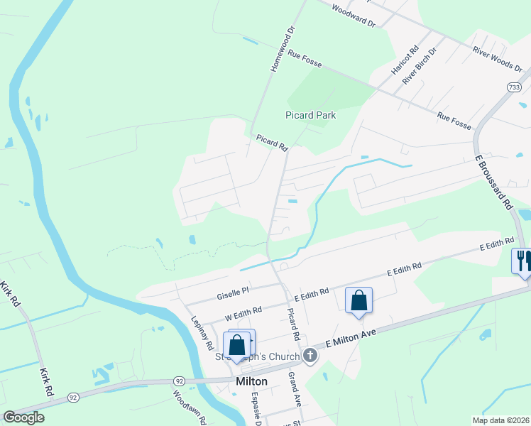 map of restaurants, bars, coffee shops, grocery stores, and more near 653 Picard Road in Lafayette