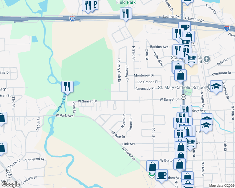 map of restaurants, bars, coffee shops, grocery stores, and more near 2513 Champion Drive in Orange