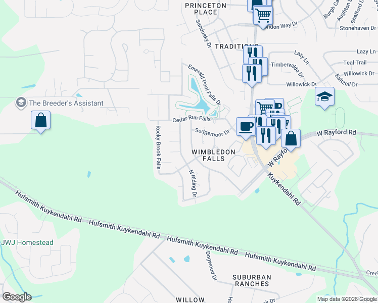 map of restaurants, bars, coffee shops, grocery stores, and more near 24214 North Riding Drive in Tomball