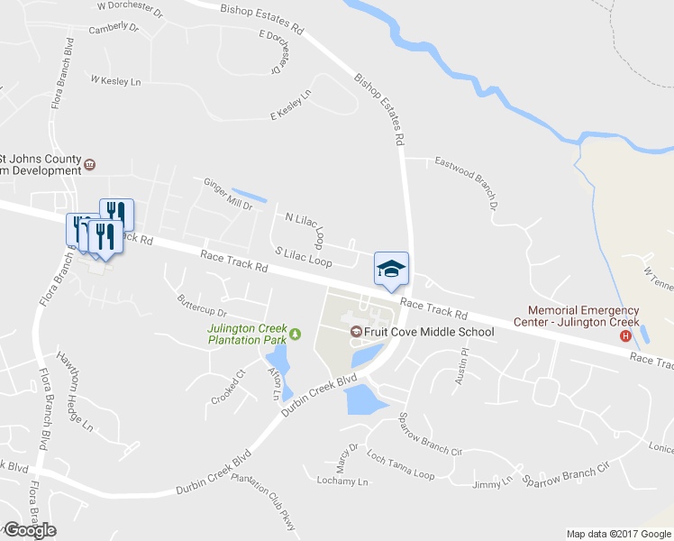 map of restaurants, bars, coffee shops, grocery stores, and more near 744 South Lilac Loop in Jacksonville