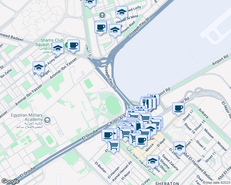 map of restaurants, bars, coffee shops, grocery stores, and more near Abd El-Hameed Badawi in El Nozha