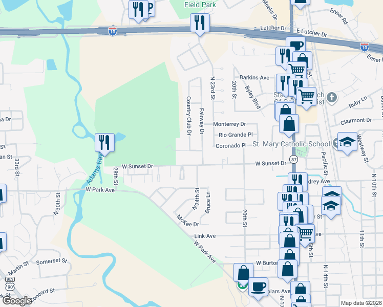 map of restaurants, bars, coffee shops, grocery stores, and more near 2513 Champion Drive in Orange