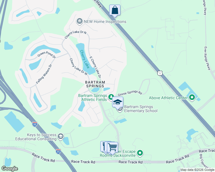 map of restaurants, bars, coffee shops, grocery stores, and more near 6374 Crab Creek Dr in Jacksonville