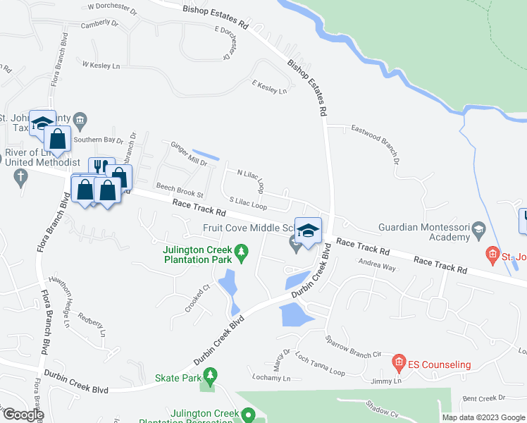 map of restaurants, bars, coffee shops, grocery stores, and more near 744 South Lilac Loop in Jacksonville